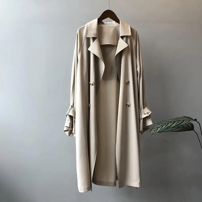 Women's Trench Coat Double-Breasted with Button Detail and Belted Cuffs