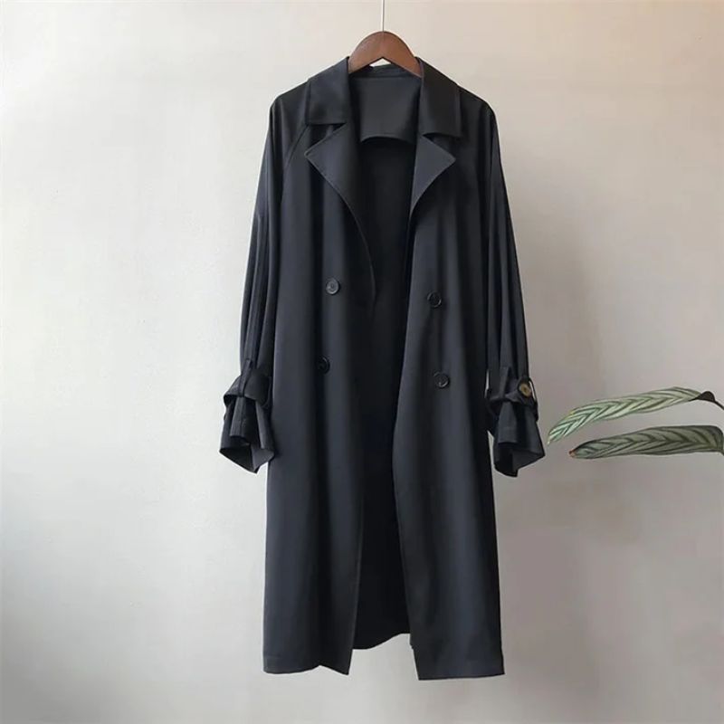 Women's Trench Coat Double-Breasted with Button Detail and Belted Cuffs