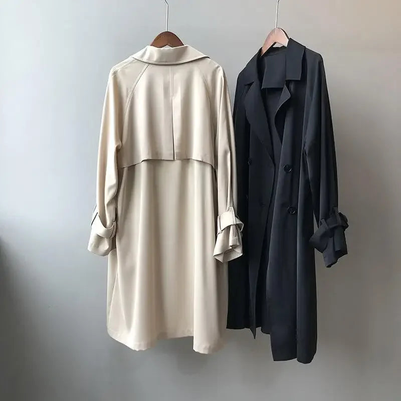 Women's Trench Coat Double-Breasted with Button Detail and Belted Cuffs