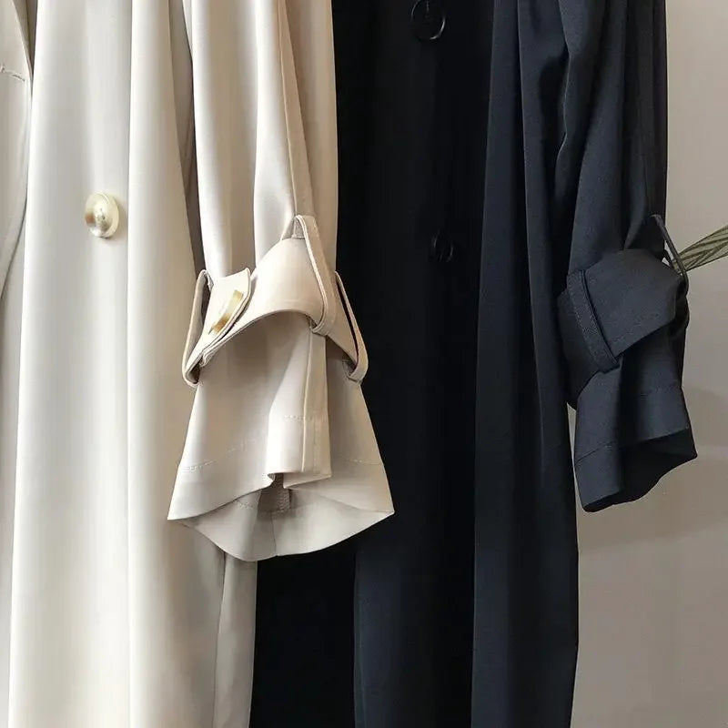 Women's Trench Coat Double-Breasted with Button Detail and Belted Cuffs