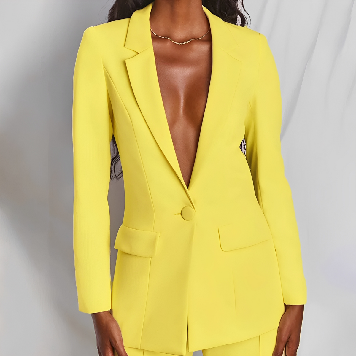 Women Suit Set Blazer and Wide Leg Pants - Tailored Fit with Notched Lapel