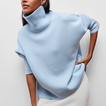Women Sweater High Neck Pullover with Oversized Fit and Long Sleeves