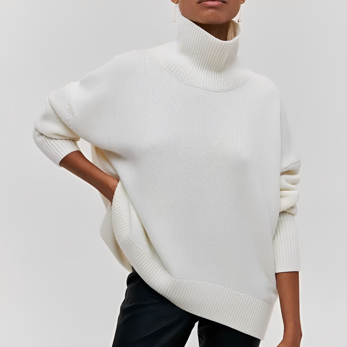 Women Sweater High Neck Pullover with Oversized Fit and Long Sleeves