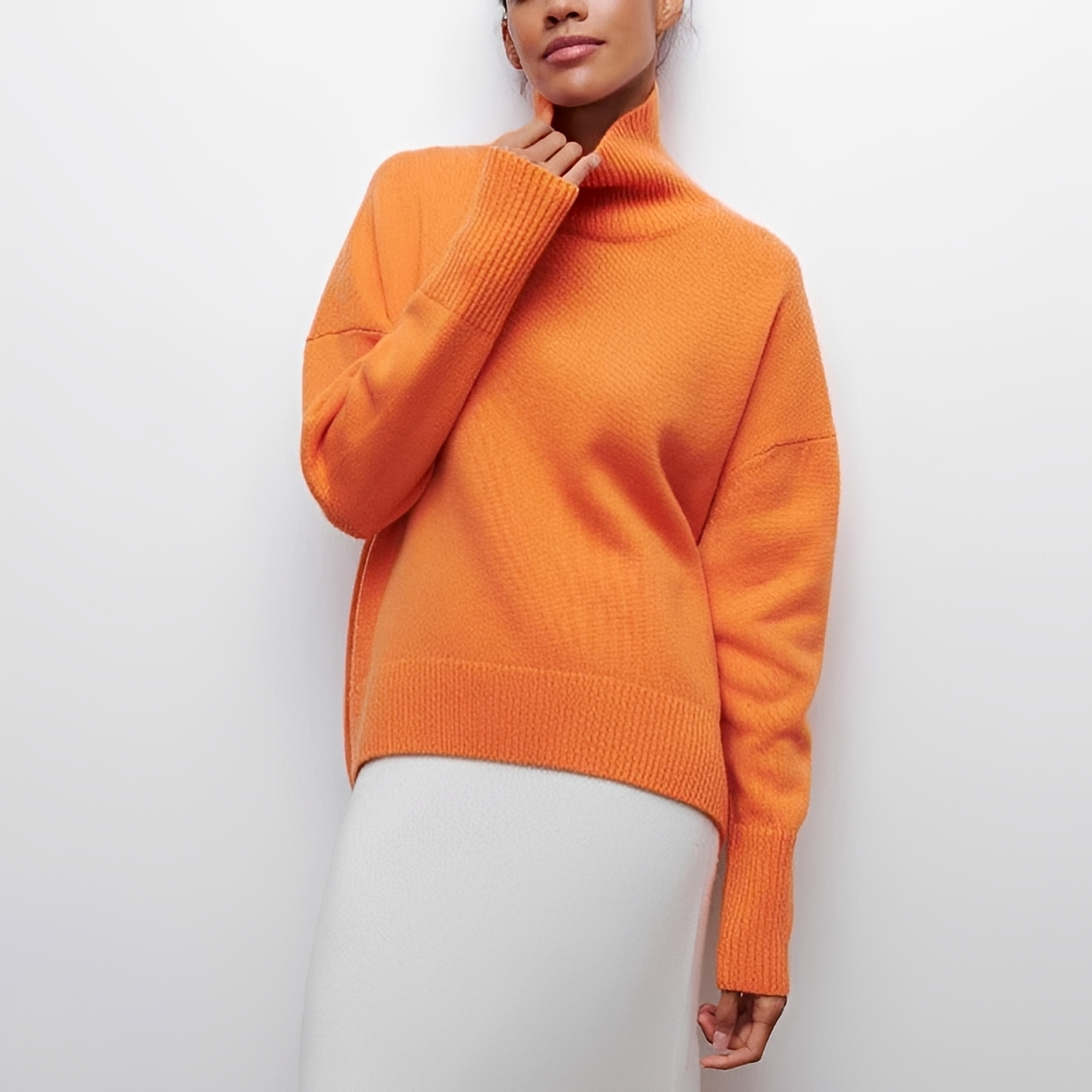 Women Sweater High Neck Pullover with Oversized Fit and Long Sleeves