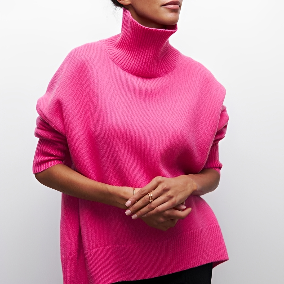 Women Sweater High Neck Pullover with Oversized Fit and Long Sleeves