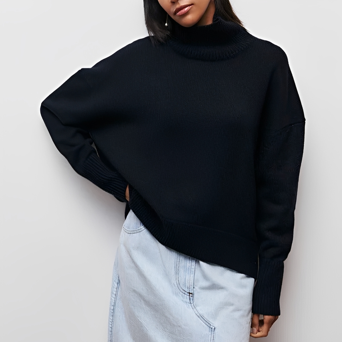 Women Sweater High Neck Pullover with Oversized Fit and Long Sleeves