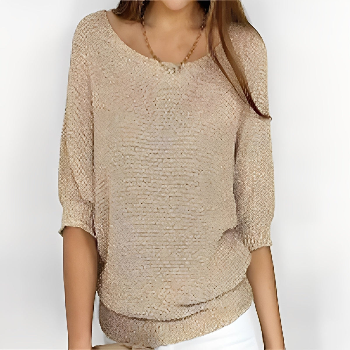 Women Sweater Off-Shoulder Pullover with 3/4 Sleeves - Relaxed Fit