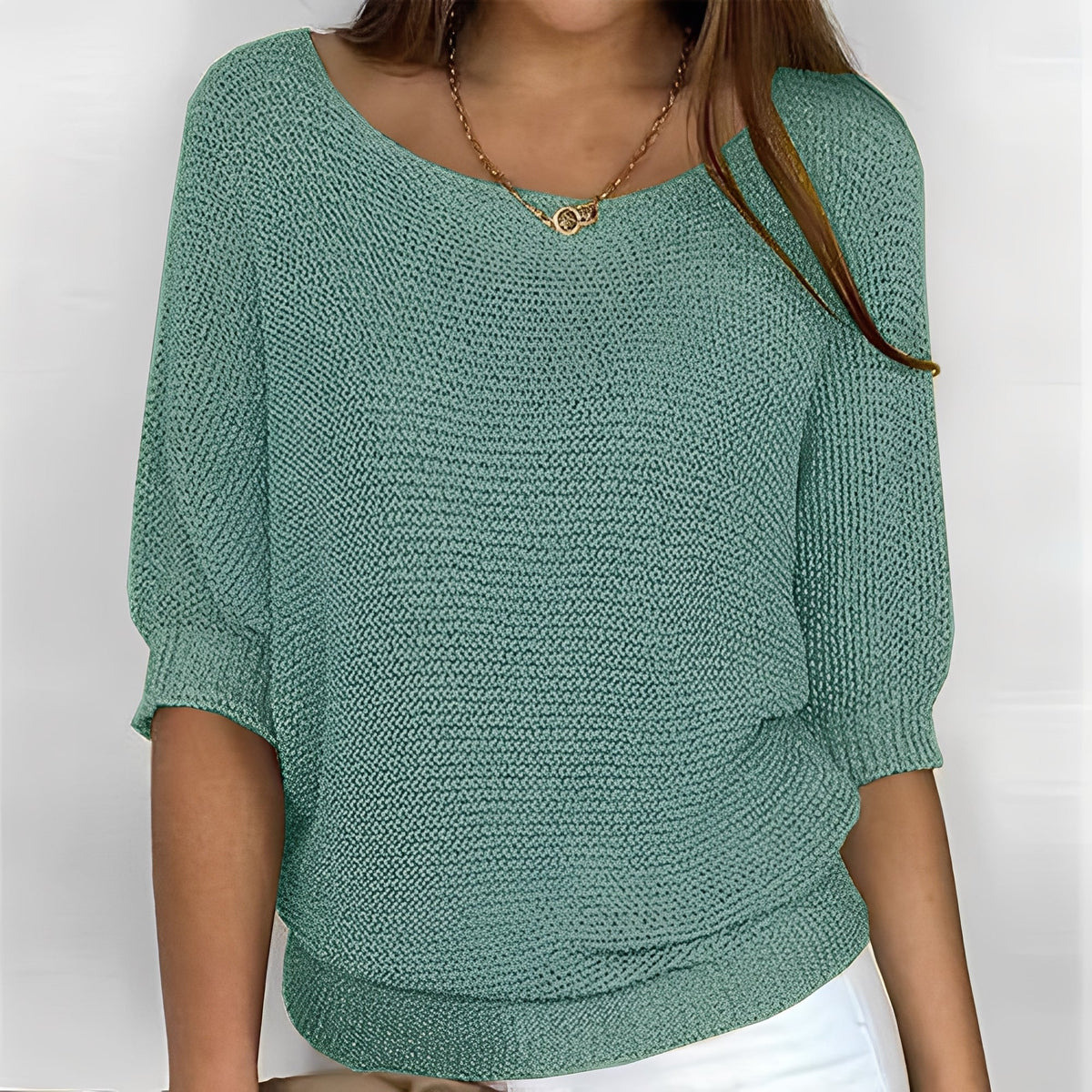 Women Sweater Off-Shoulder Pullover with 3/4 Sleeves - Relaxed Fit