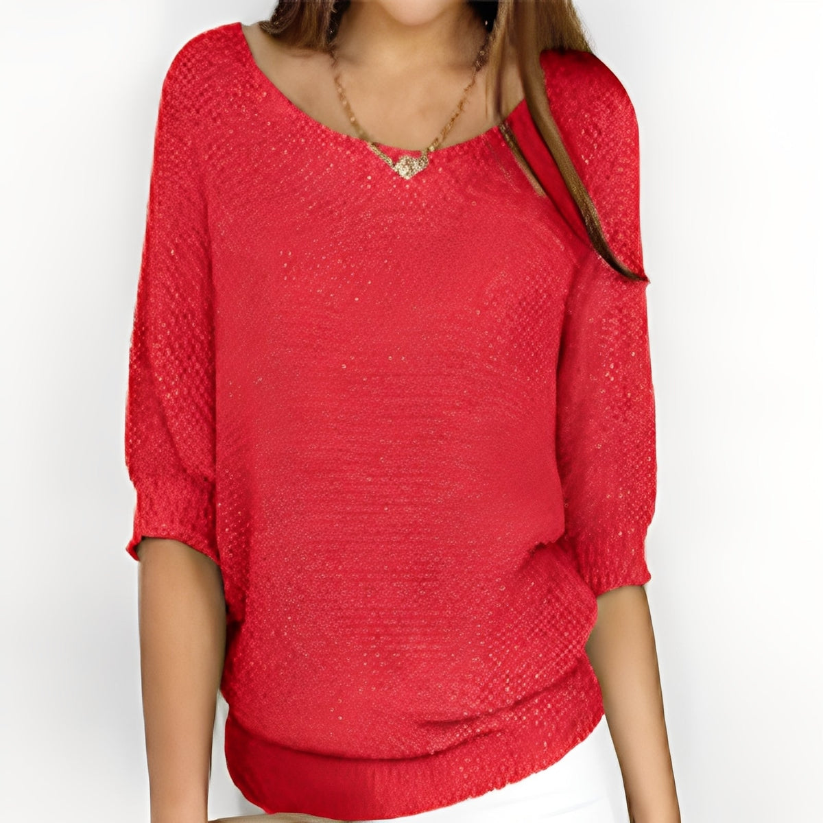 Women Sweater Off-Shoulder Pullover with 3/4 Sleeves - Relaxed Fit