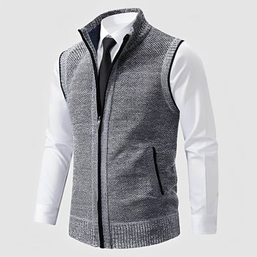 Zip-Up Sweater Vest for Men with Turn-Down Collar and Side Pockets