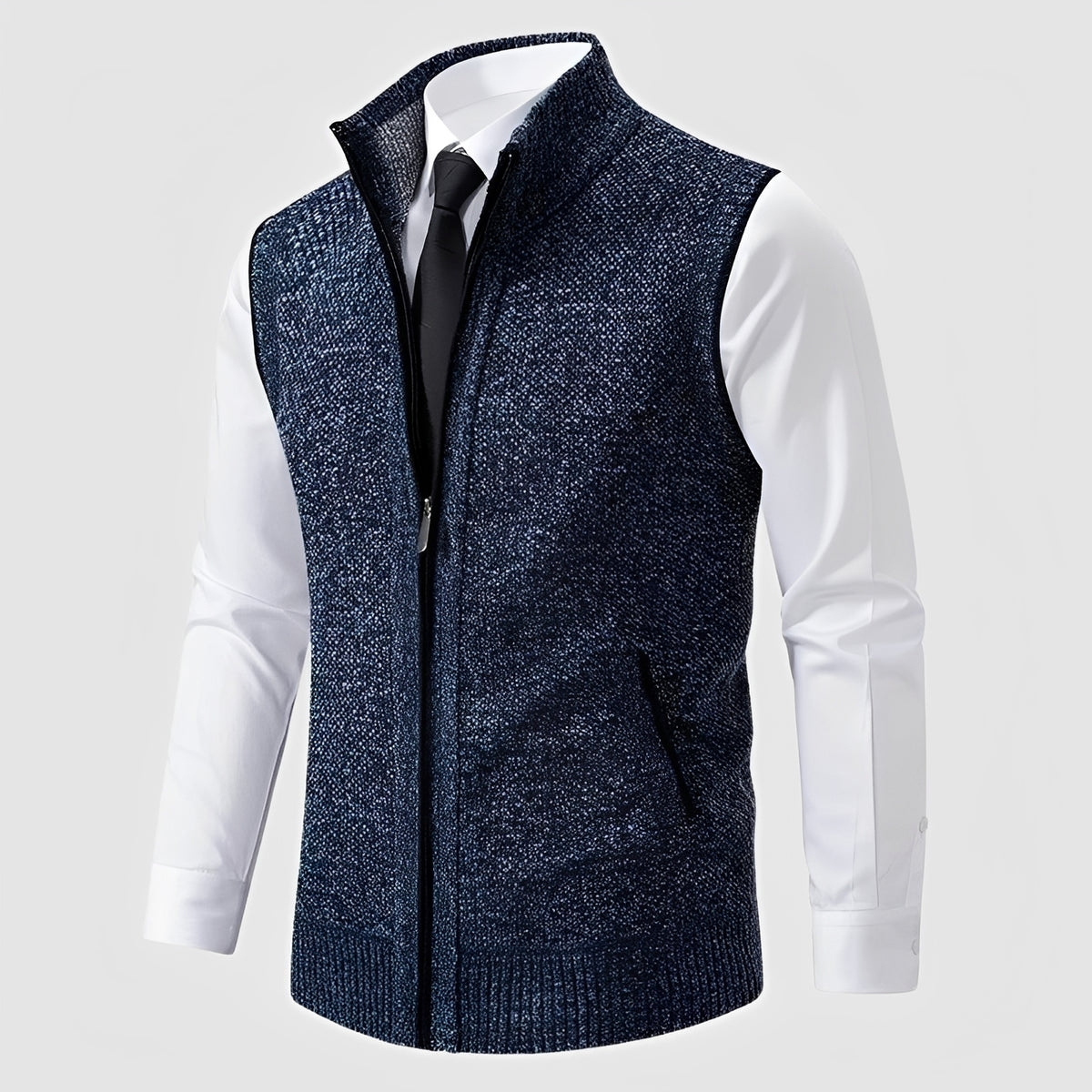 Zip-Up Sweater Vest for Men with Turn-Down Collar and Side Pockets