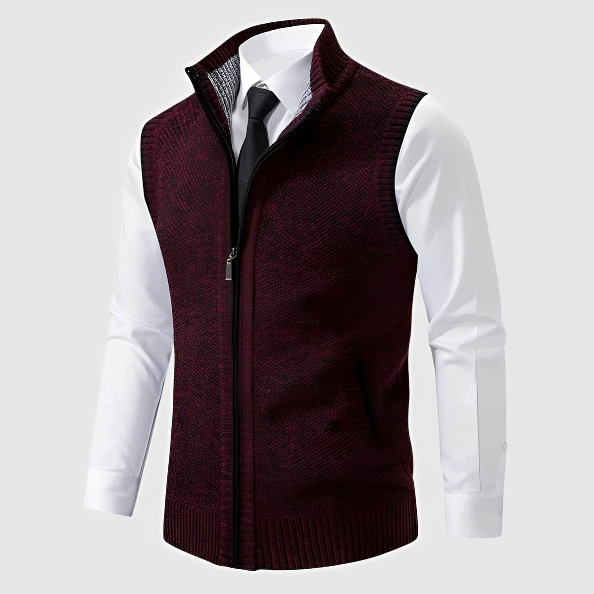 Zip-Up Sweater Vest for Men with Turn-Down Collar and Side Pockets