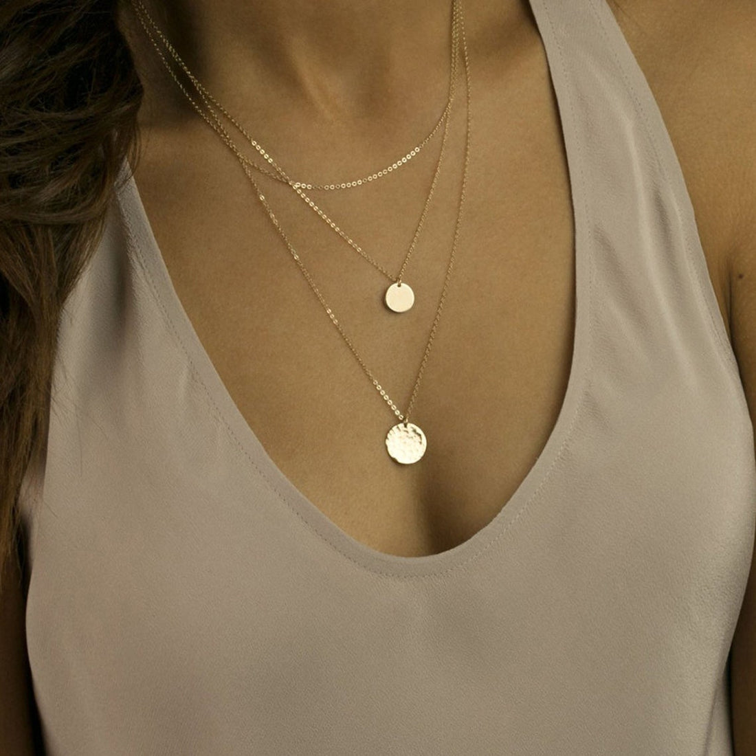 Round Pendant Set - 3 Layer Disc Necklace