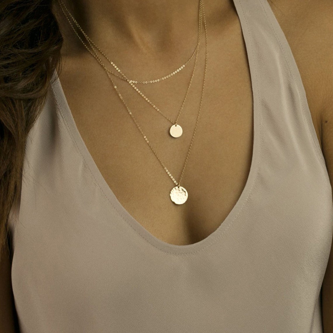 Round Pendant Set - 3 Layer Disc Necklace
