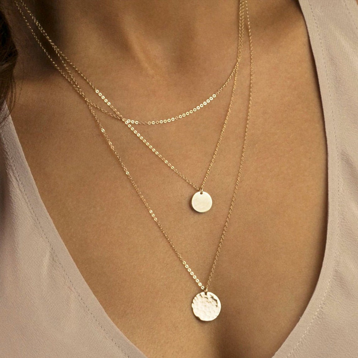 Round Pendant Set - 3 Layer Disc Necklace
