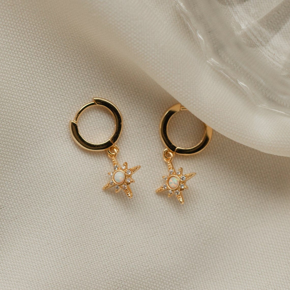 Huggie Opal Starburst Earrings - Zircon Star Earrings
