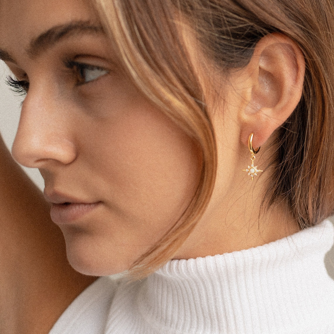 Huggie Opal Starburst Earrings - Zircon Star Earrings