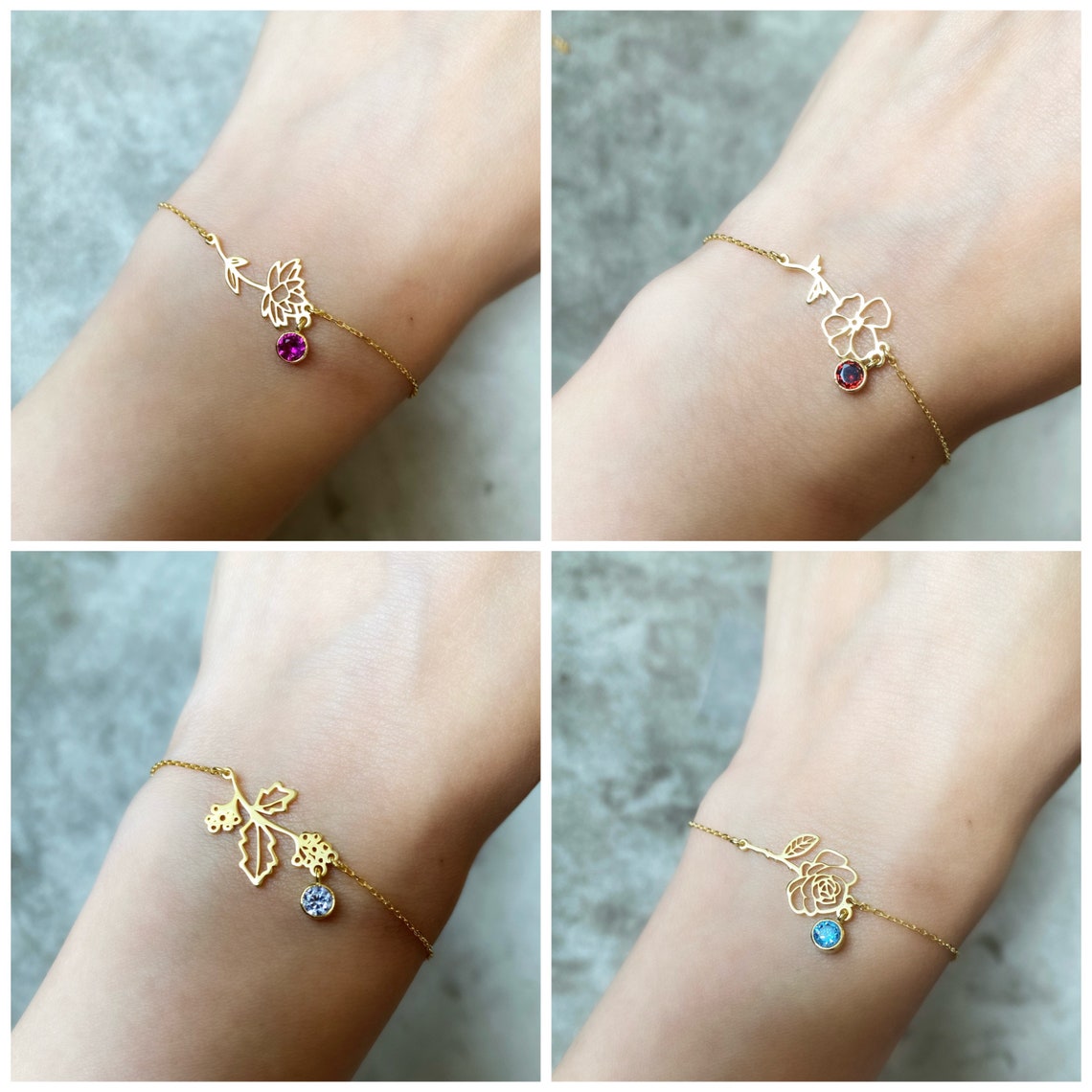 Birth Flower Bracelet - Birthstone Bracelet