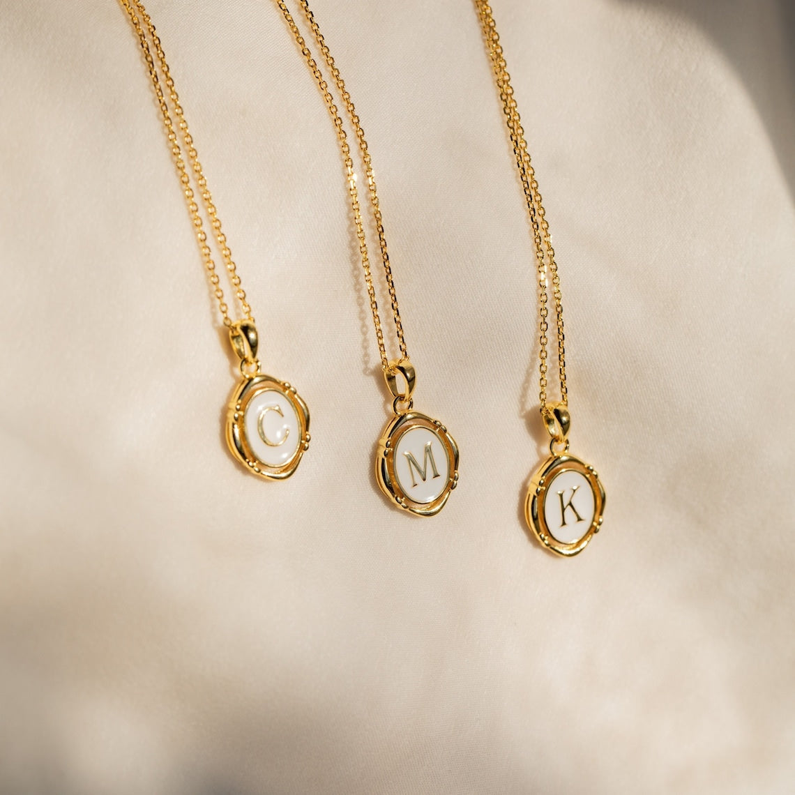 Necklace with initial pendant - White and gold enamel necklace