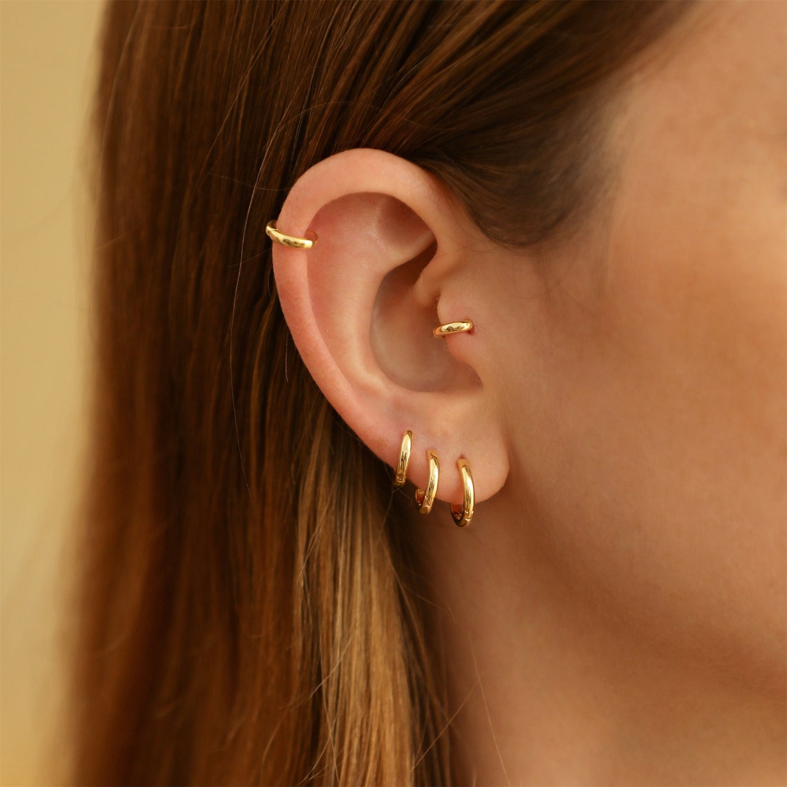 Gold Huggie Earrings - 7 Pieces Earrings