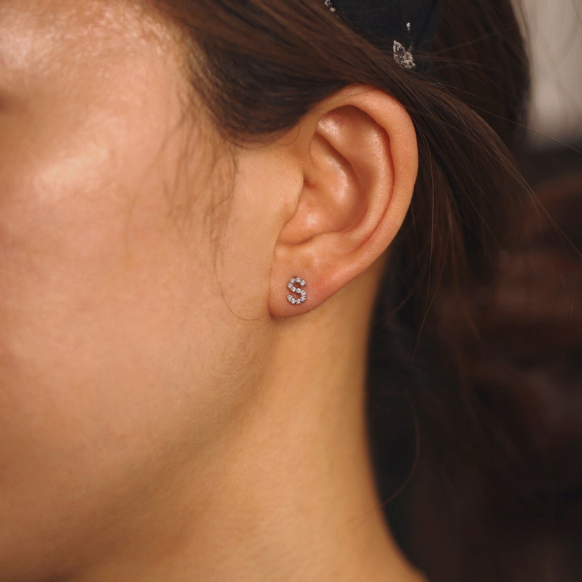 CZ Silver Initial Earrings - Delicate Earrings