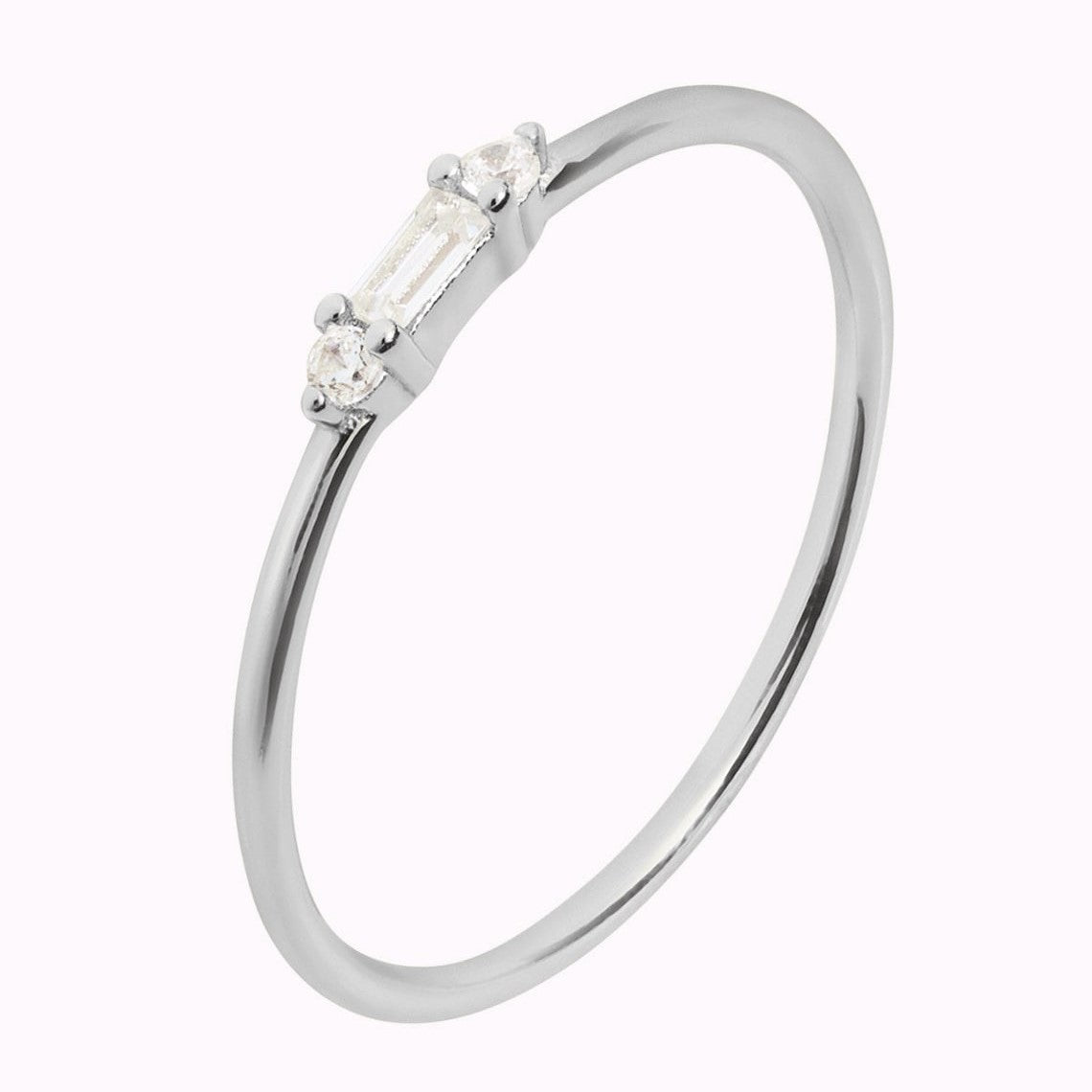 Small Baguette - Delicate Round CZ Ring