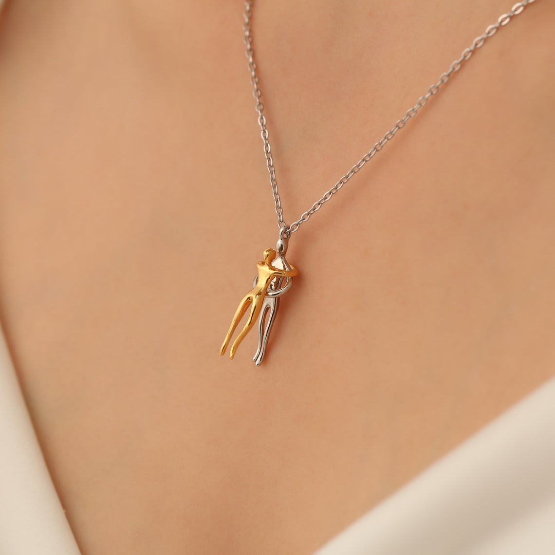 Love Hug Pendant - Couple Necklace with Embrace
