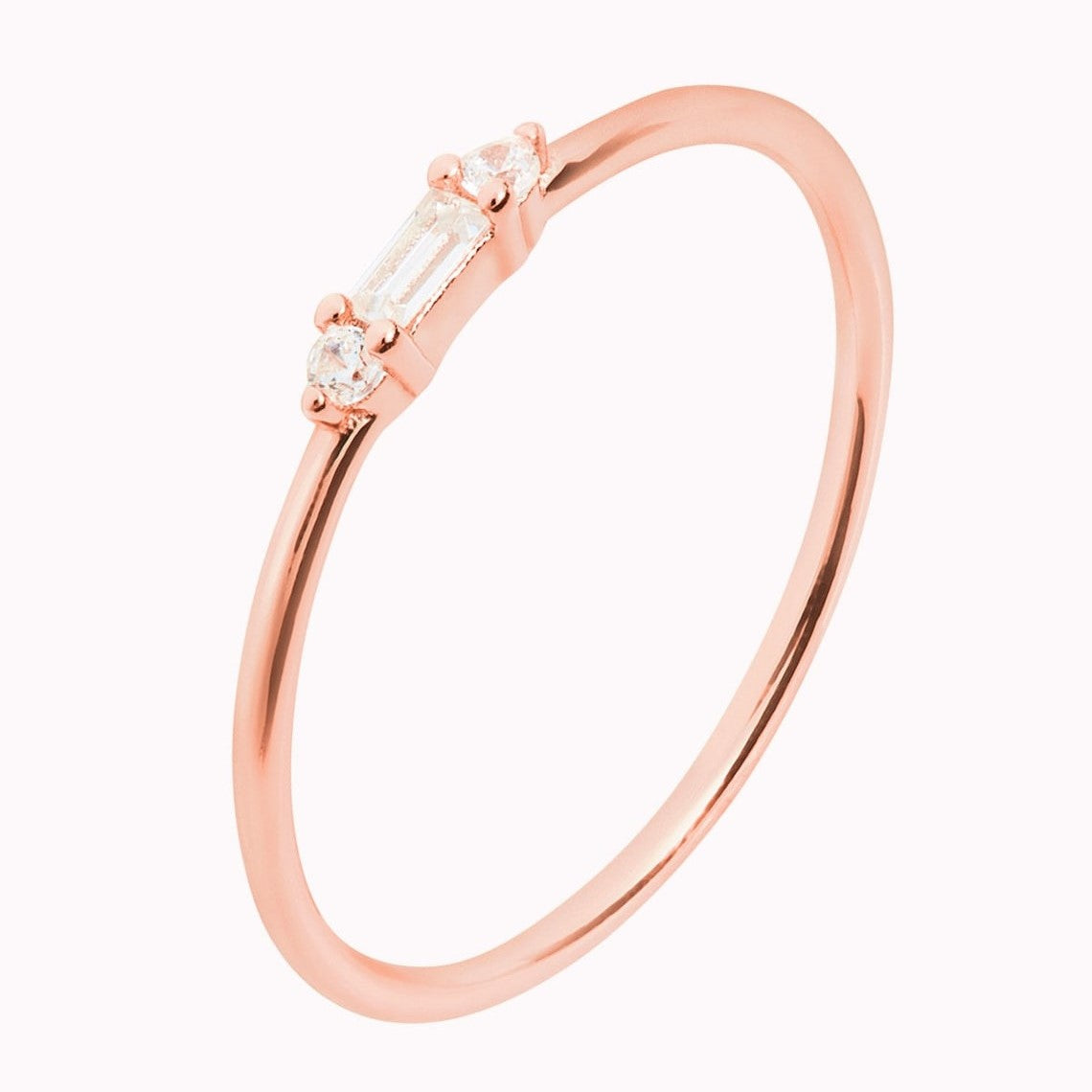 Small Baguette - Delicate Round CZ Ring