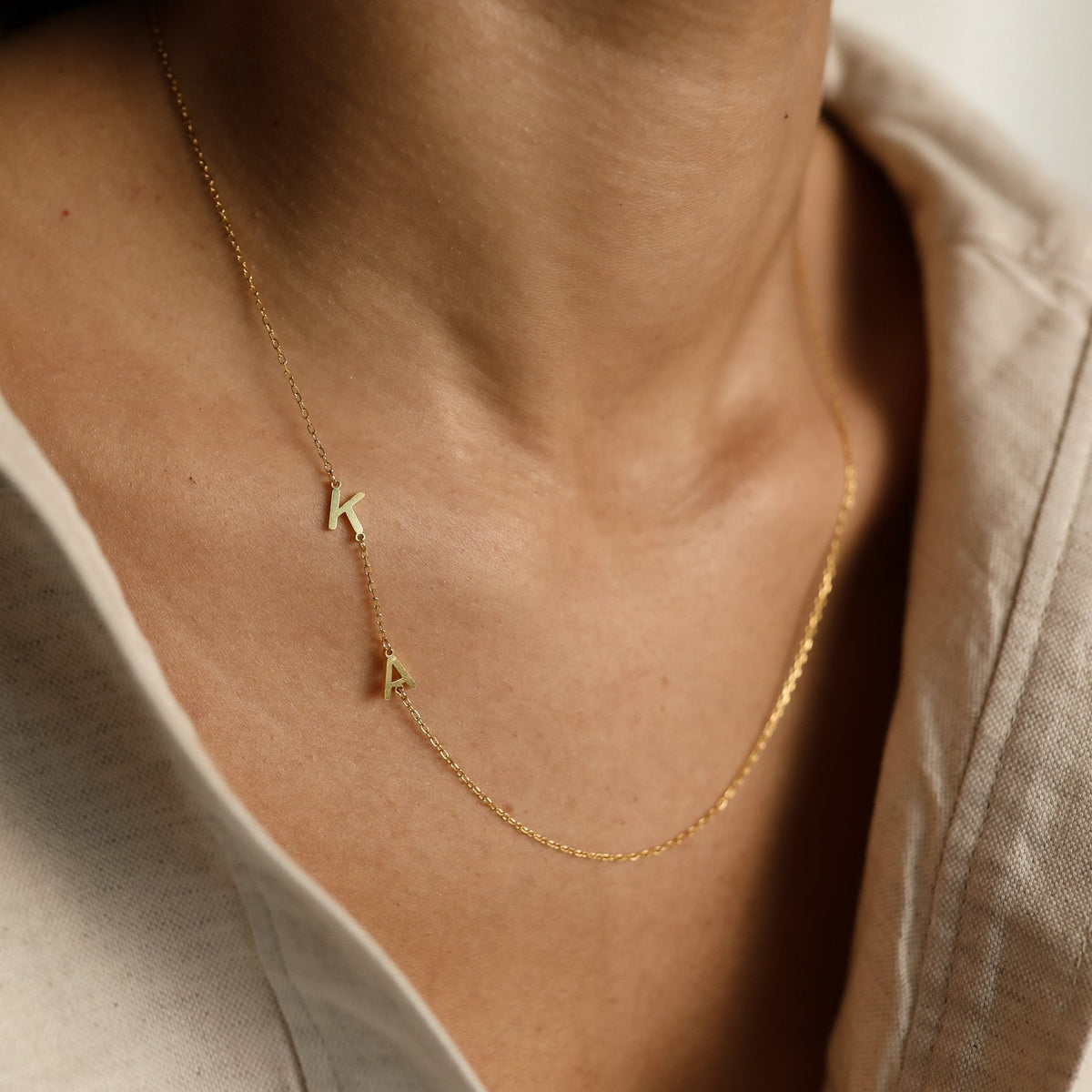 Necklace with Side Initials - Individual Letter Necklace
