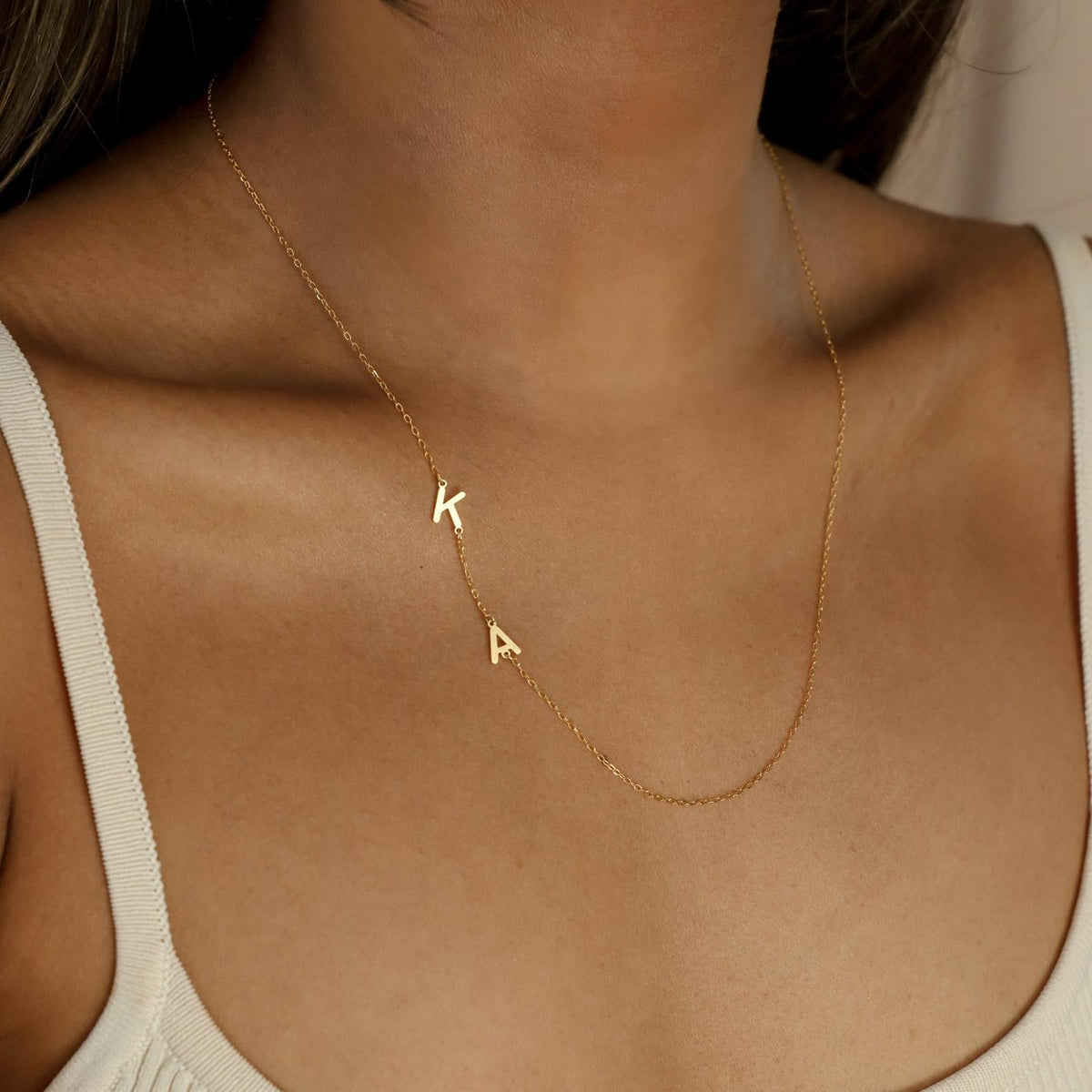 Necklace with Side Initials - Individual Letter Necklace