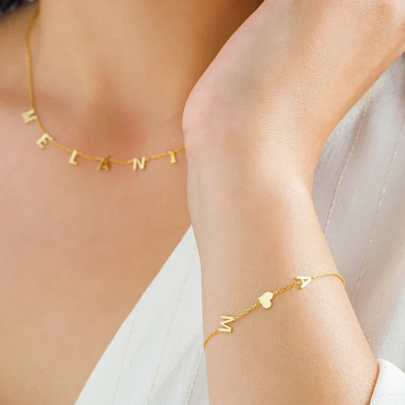 Double Initial Heart Bracelet - Double Heart Bracelet of Love for Her
