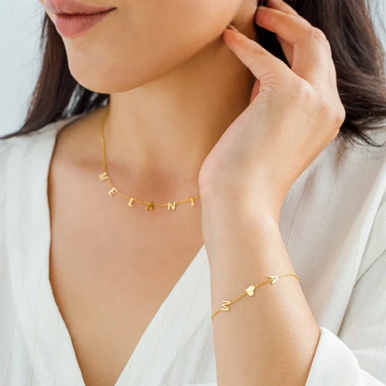 Double Initial Heart Bracelet - Double Heart Bracelet of Love for Her
