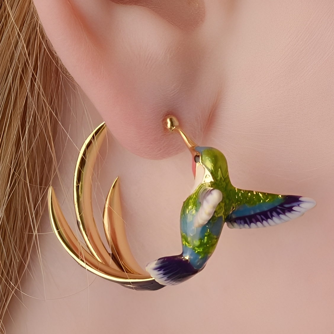Wendy – Vintage Enamel Hummingbird Earrings