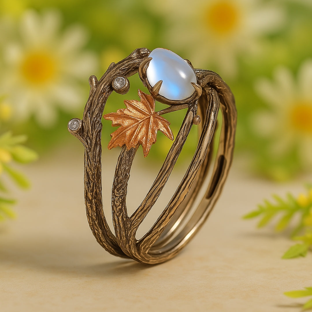 Celestia – Ring of moonstone with natural charm