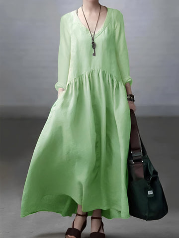 Lindy - Casual, loose-fitting dress with V-neck for women