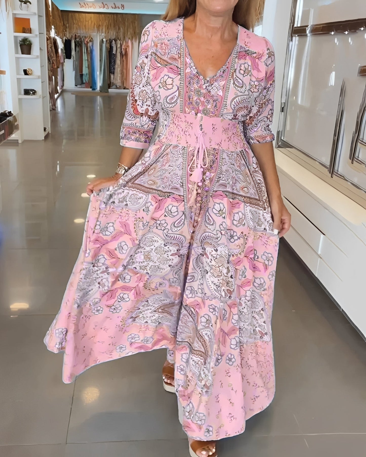 Jasmin - Stylish V-Neck Print Dress for Women