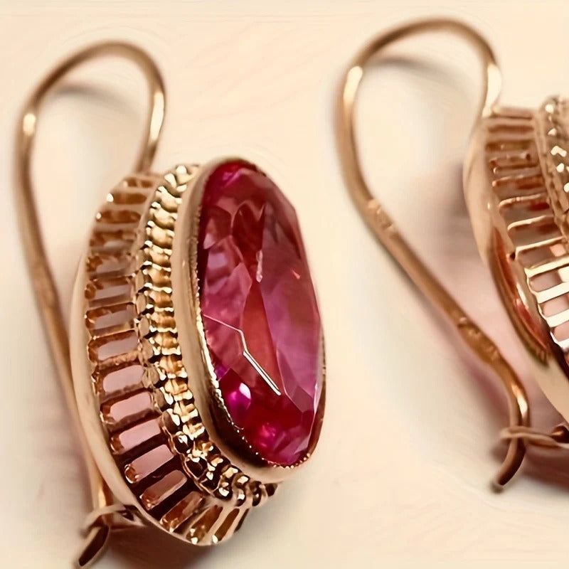 Roxane – Vintage earrings with red crystal in rose gold