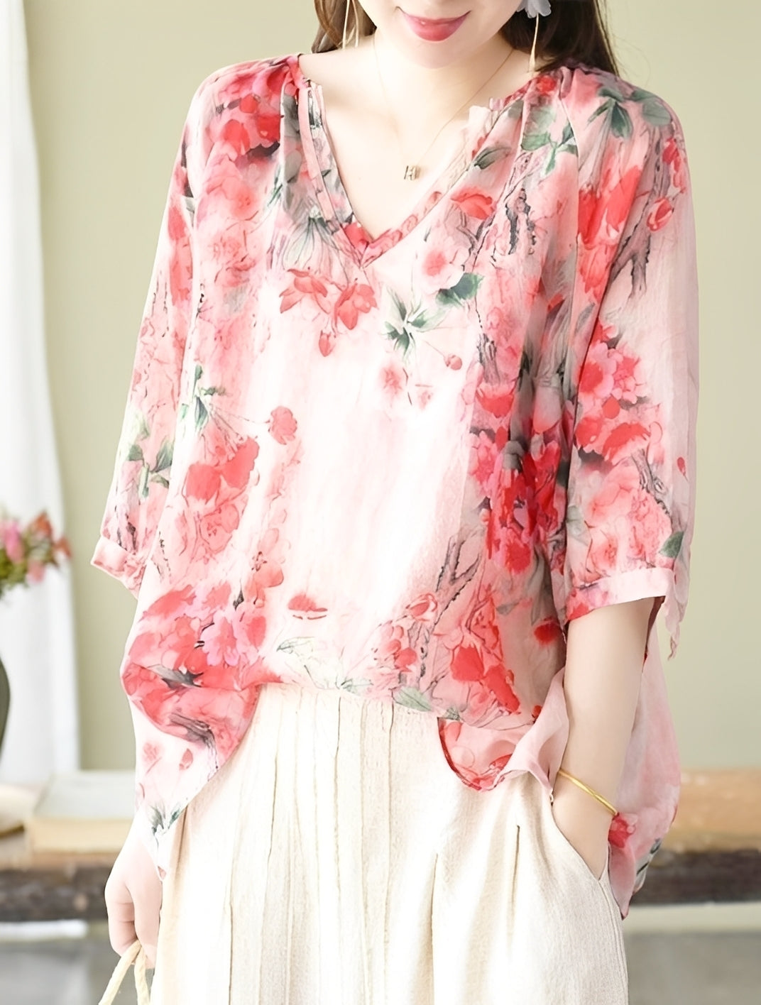 Nancy - Stylish, loose-fitting blouses with print for women
