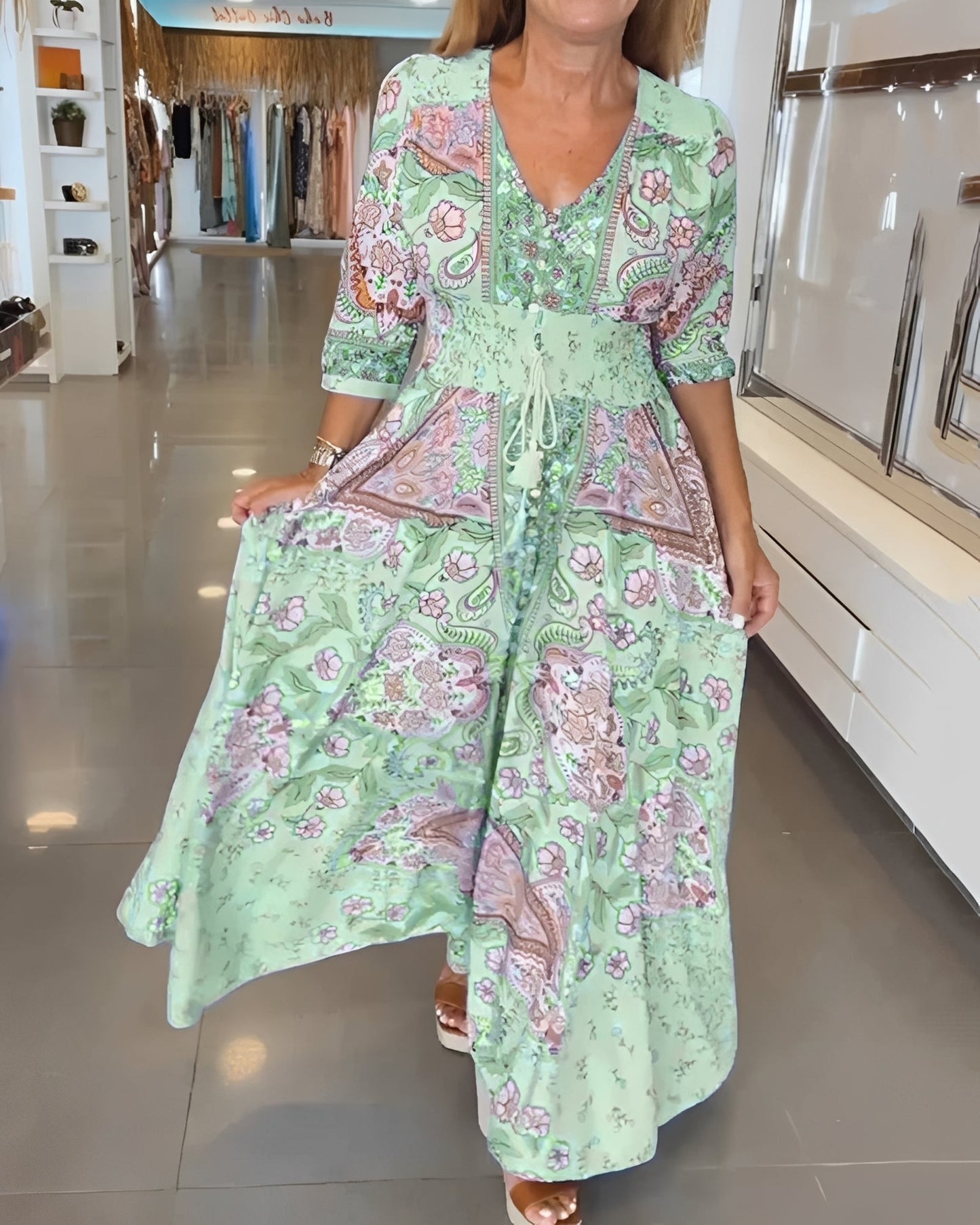 Jasmin - Stylish V-Neck Print Dress for Women