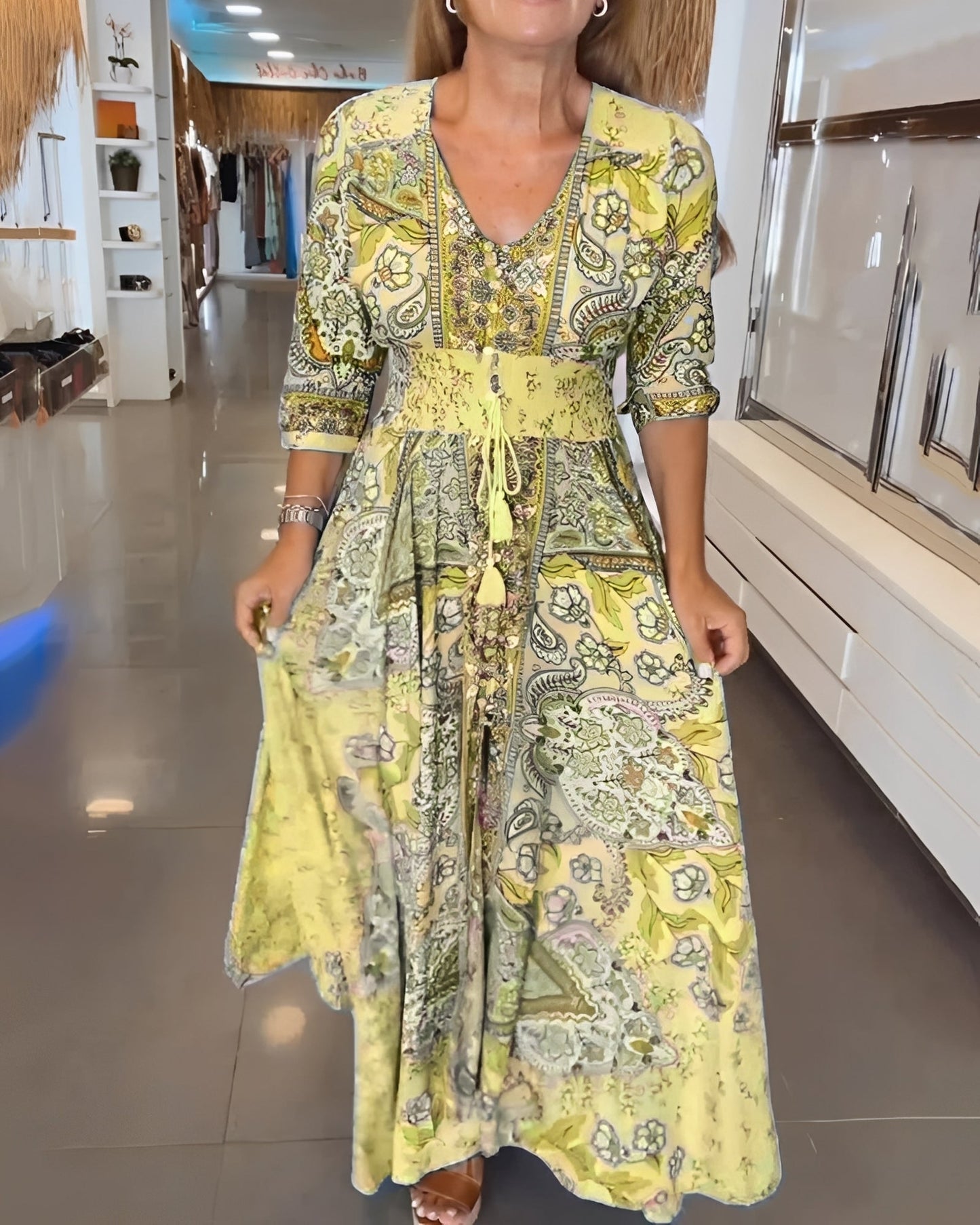 Jasmin - Stylish V-Neck Print Dress for Women