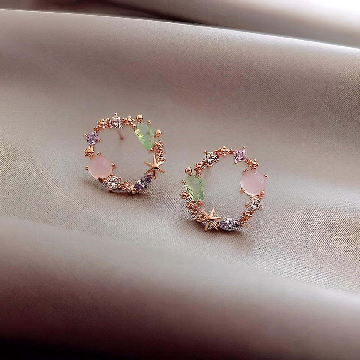 Florina – Crystal Flower and Rose Gold Earrings