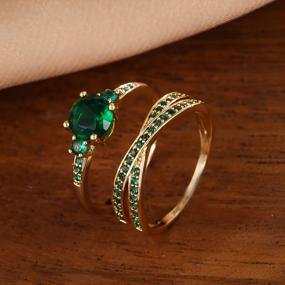 Ivy – Set of Rings with Green Crystals