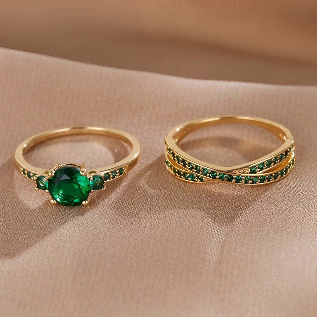 Ivy – Set of Rings with Green Crystals