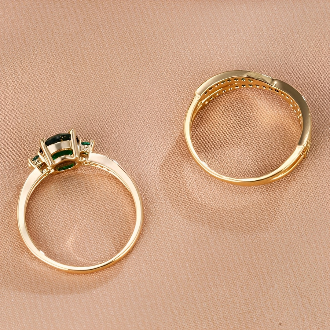 Ivy – Set of Rings with Green Crystals