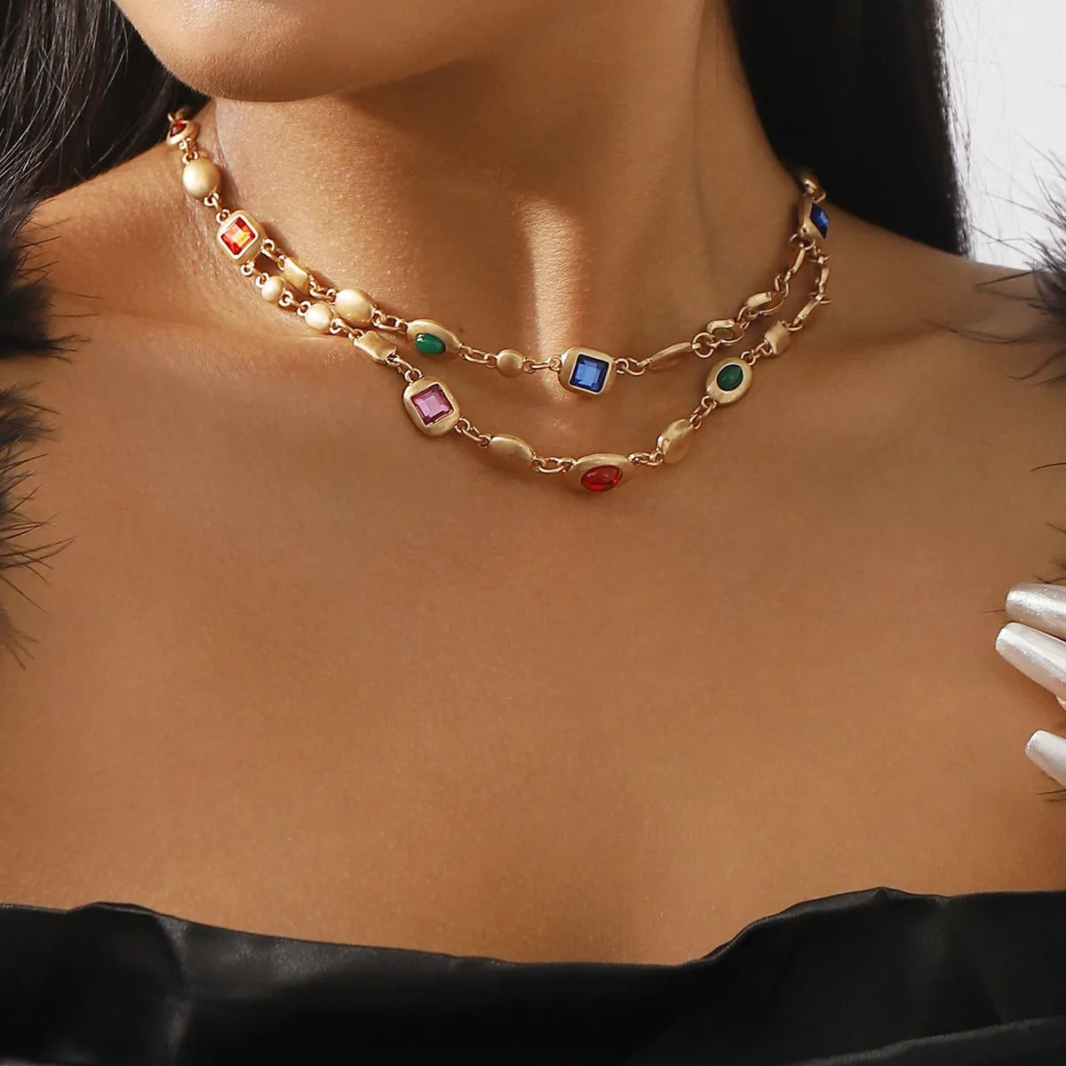 Aileen – Colorful Double Strand Pearl Necklace