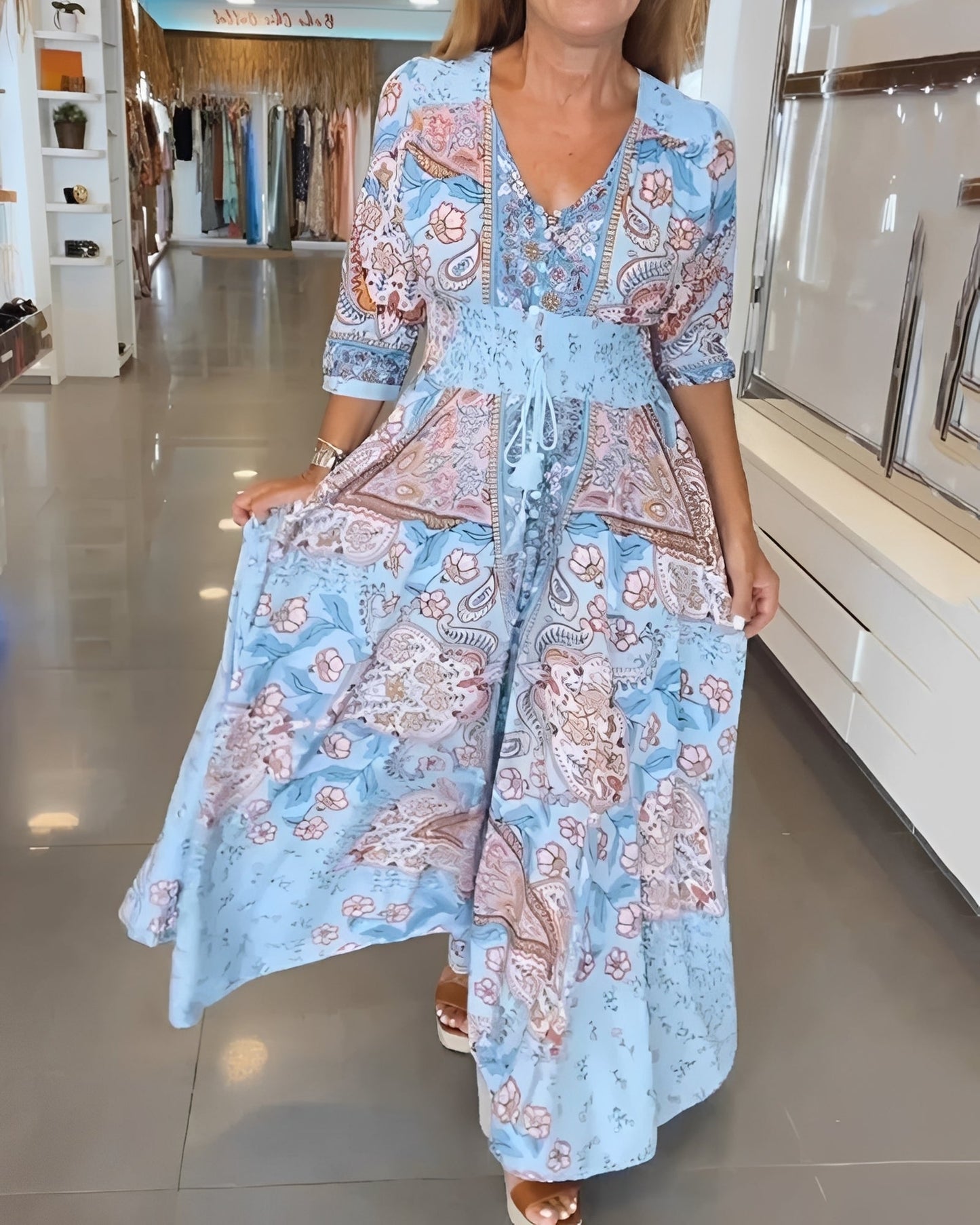 Jasmin - Stylish V-Neck Print Dress for Women