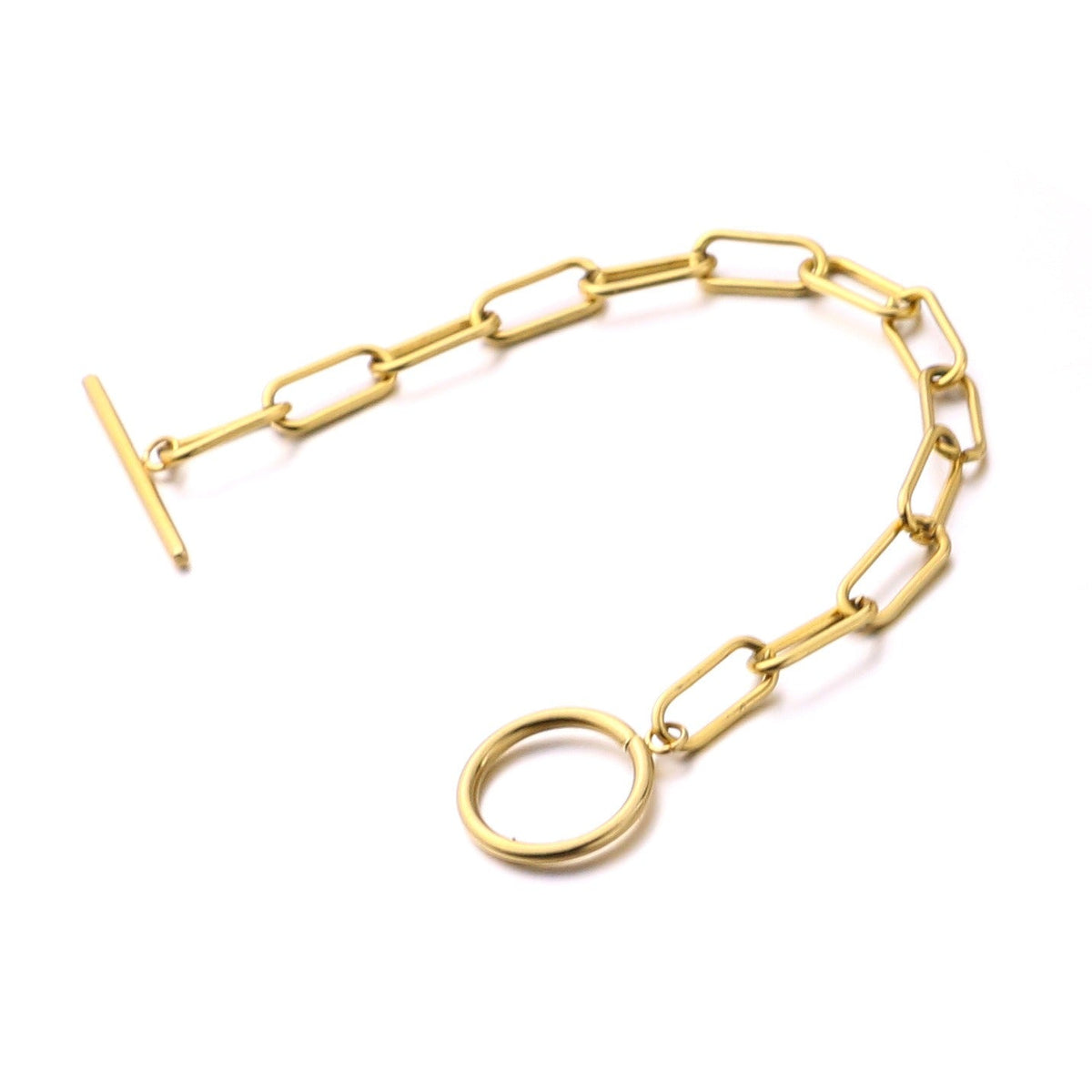 Millie – T-Bar Bracelet with Rectangular Links in Gold