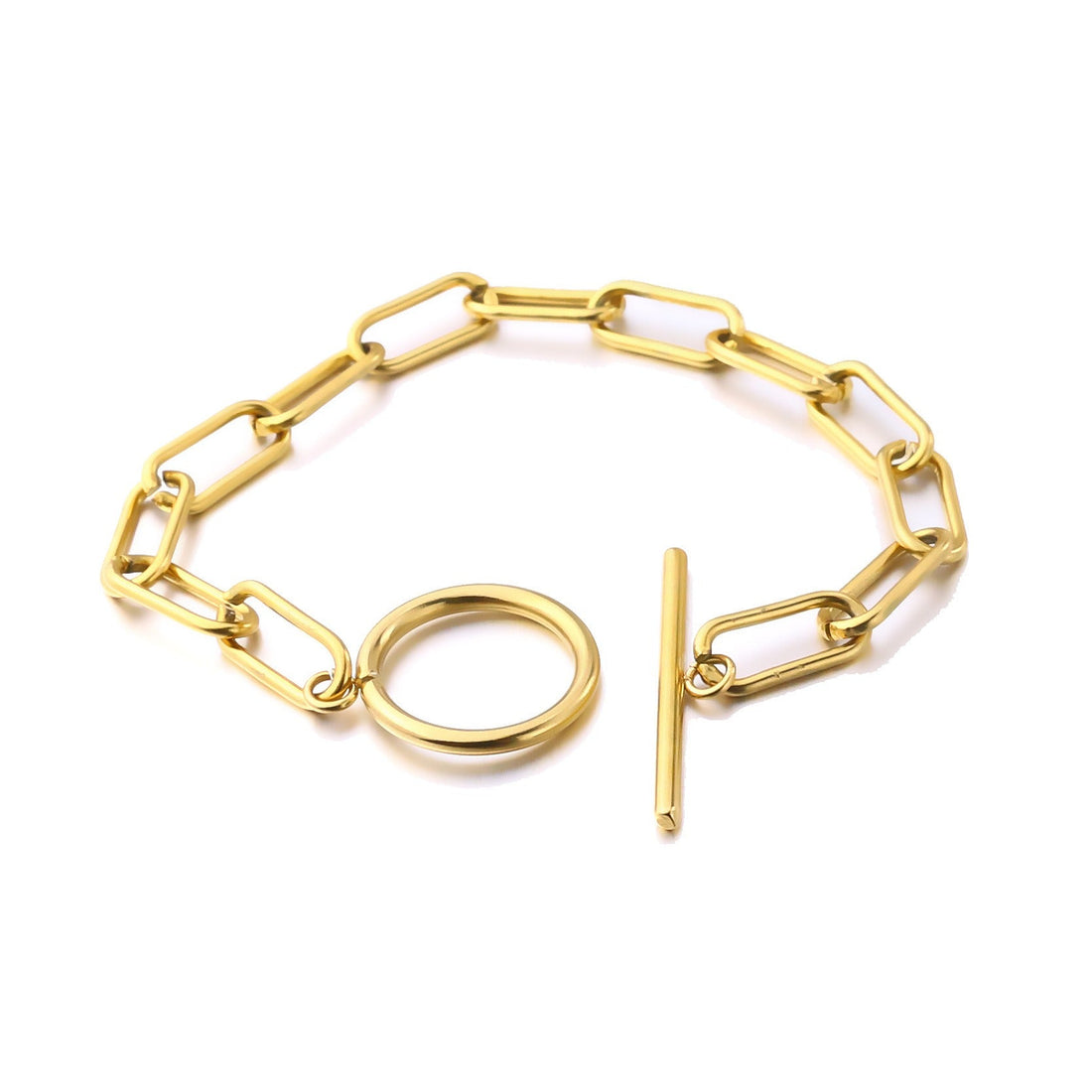 Millie – T-Bar Bracelet with Rectangular Links in Gold