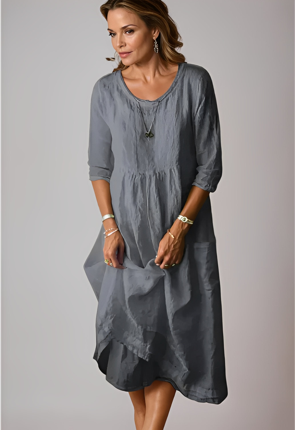 Hazel - Women's casual, loose-fit dress with 3/4 sleeves