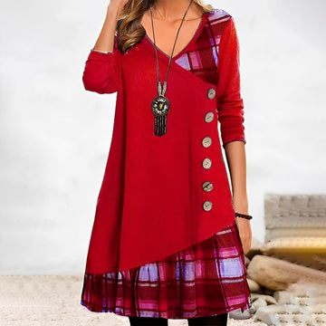 Shawnee - Casual dress with patchwork design and checks for women